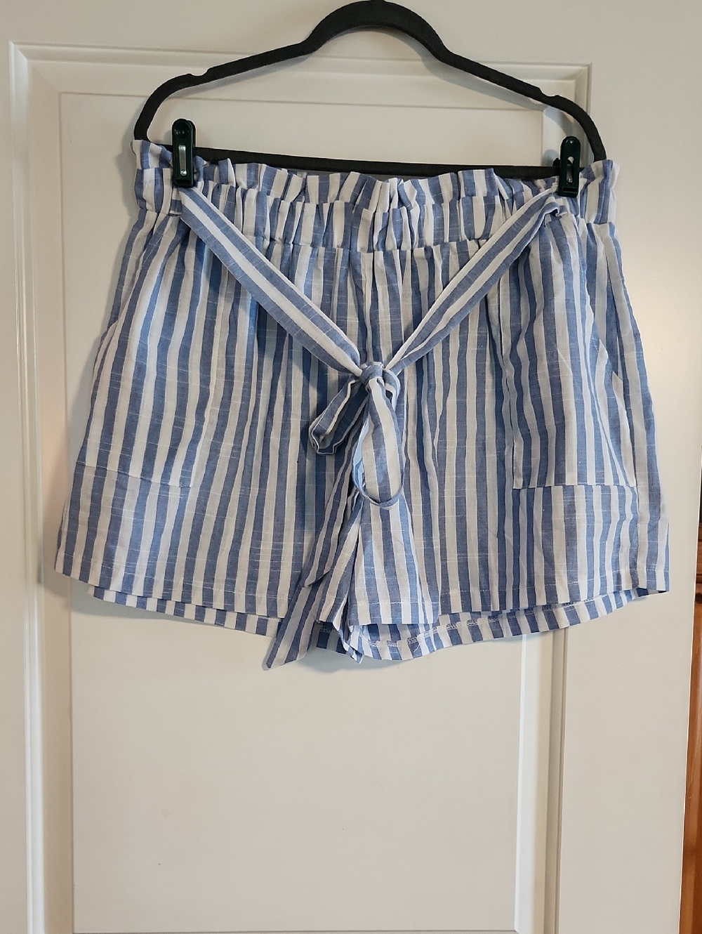SHEIN Blue and White Striped High-Waist Tie Shorts